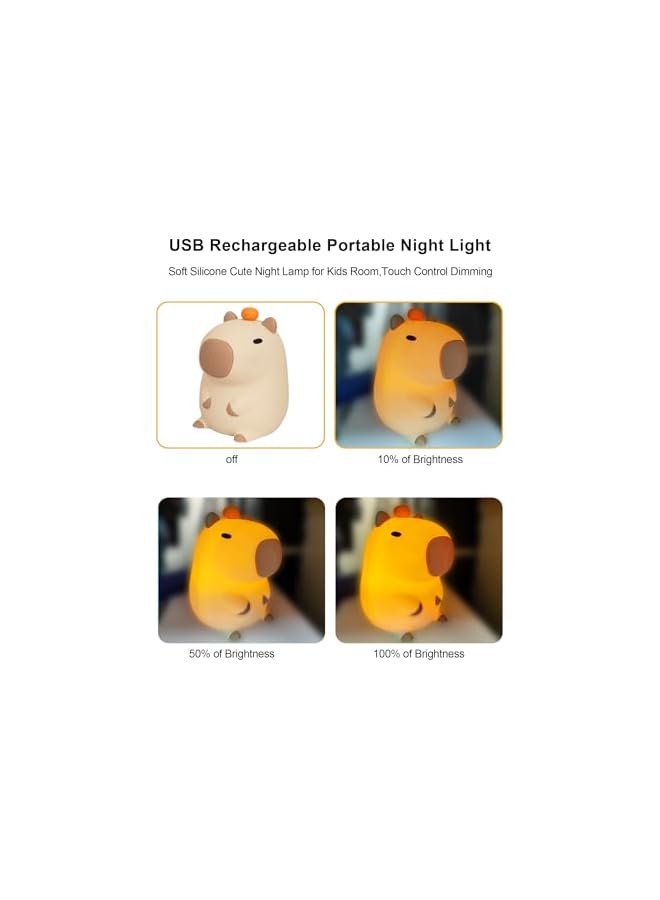 The Bros Capybara Night Light, Cute Capybara Lamp, Silicone Dimmable Nursery Nightlight, Rechargeable LED Bedside Lamp with 20 Minutes Timer & Tap Control Baby Girls Women Living, Room Bedrooms - Image 4