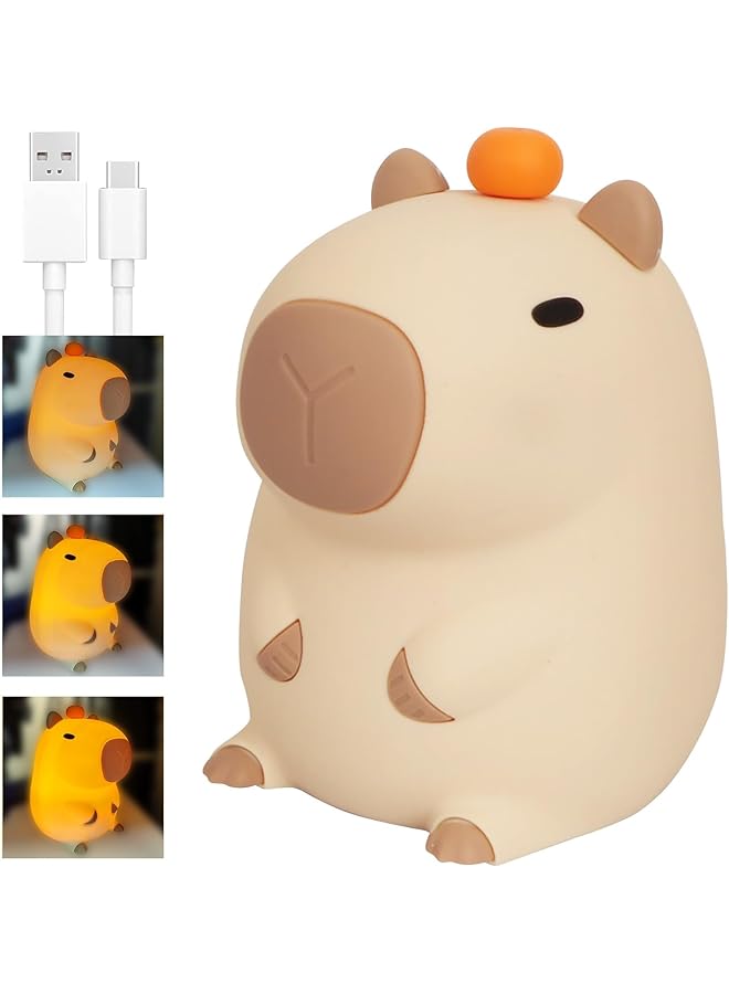 The Bros Capybara Night Light, Cute Capybara Lamp, Silicone Dimmable Nursery Nightlight, Rechargeable LED Bedside Lamp with 20 Minutes Timer & Tap Control Baby Girls Women Living, Room Bedrooms - Image 1