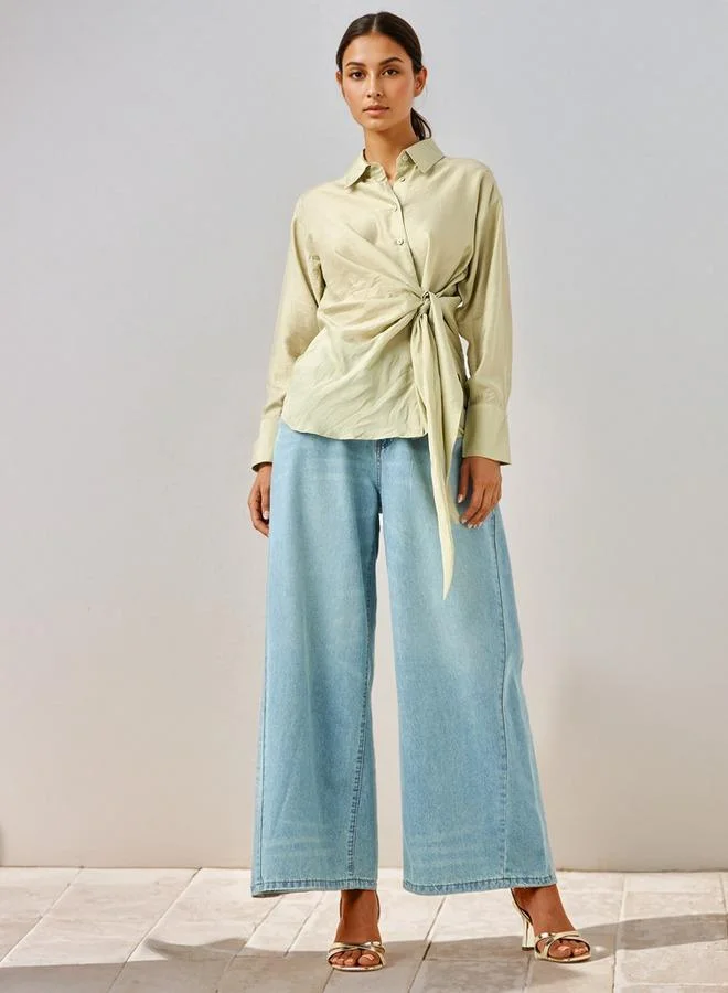 Iconic Iconic Regular Fit Knot Detail Collared Shirt