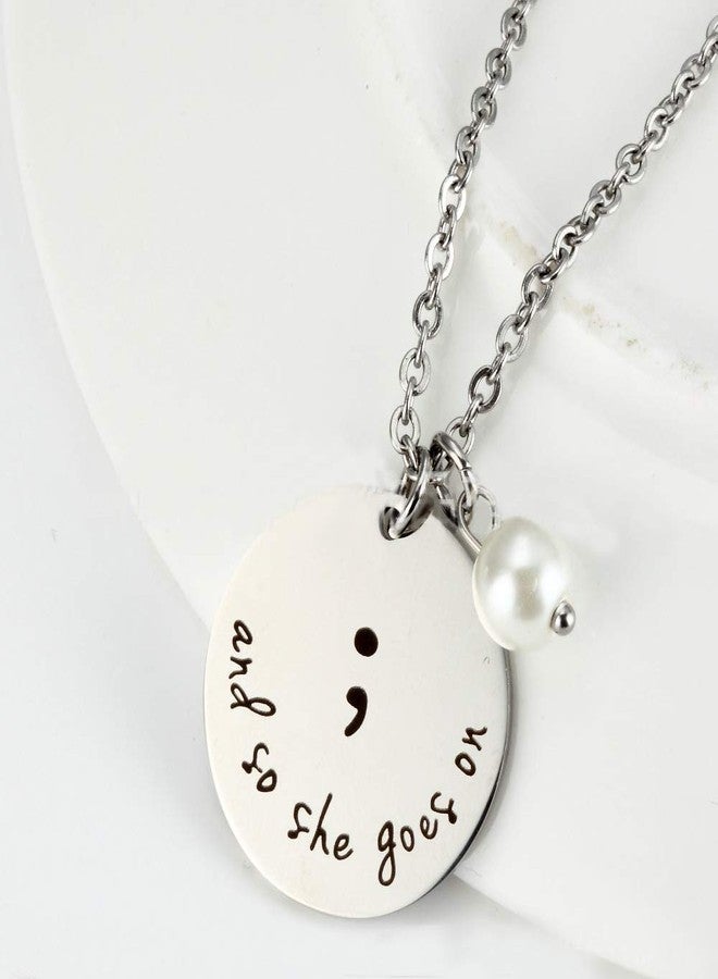 JOYID and So She Goes On Semicolon Necacek Stainless Steel Imitate Pearl Semi Colon Inspirational Neckalce for Women Girls Gifts - Image 3