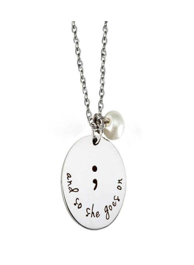 JOYID and So She Goes On Semicolon Necacek Stainless Steel Imitate Pearl Semi Colon Inspirational Neckalce for Women Girls Gifts - Image 2