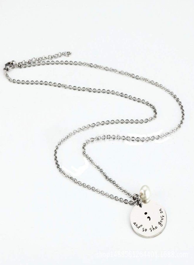 JOYID and So She Goes On Semicolon Necacek Stainless Steel Imitate Pearl Semi Colon Inspirational Neckalce for Women Girls Gifts - Image 4