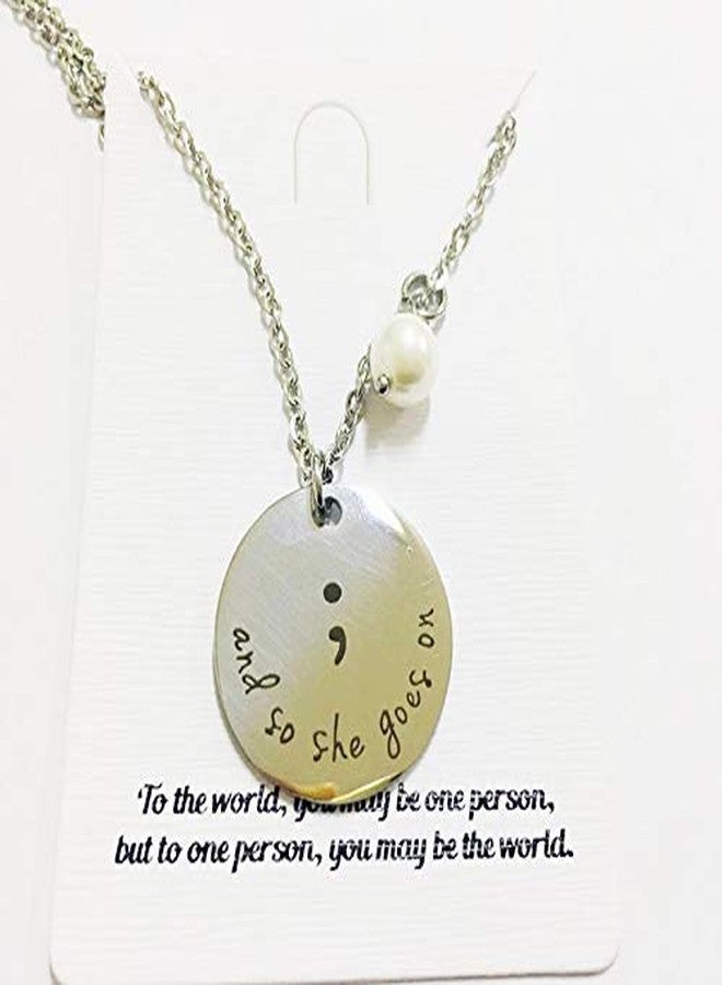 JOYID and So She Goes On Semicolon Necacek Stainless Steel Imitate Pearl Semi Colon Inspirational Neckalce for Women Girls Gifts - Image 5