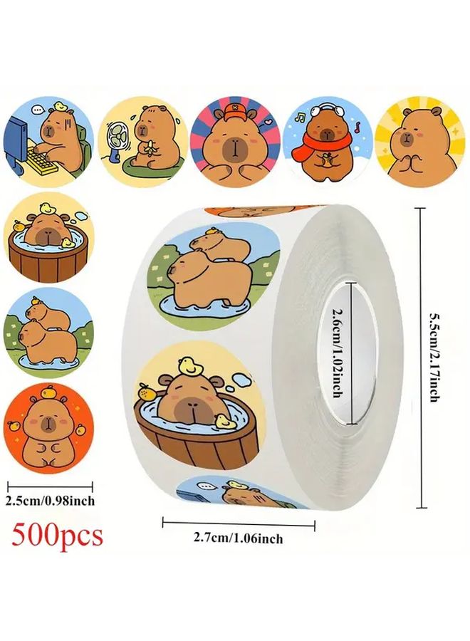 2 Rolls Of 1000 Pieces Cartoon Animal Kapibara Stickers Cute Notebook Decorations - Image 2
