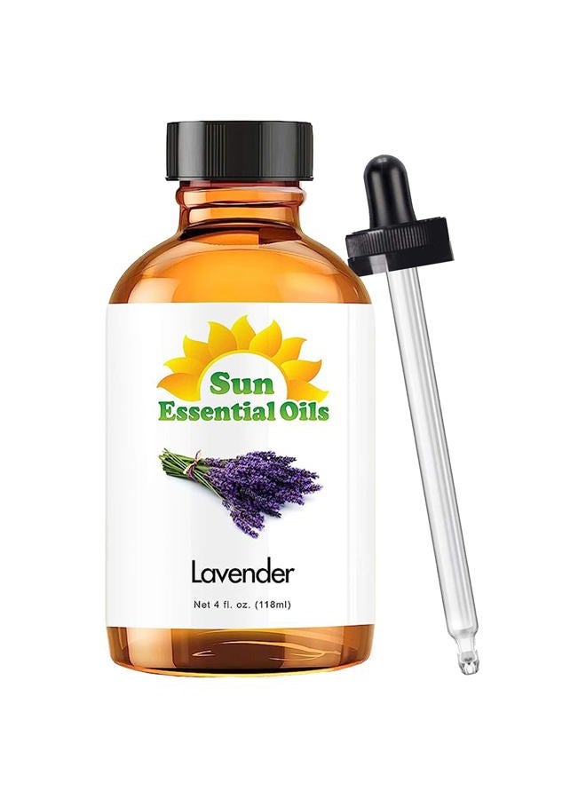 Sun Essential Oils Sun Essential Oil - Lavender Essential Oil 4 oz (118 ml) with Dropper for Diffuser, Humidifier, Skin, Aromatherapy Massage, Scented for Soap & Candle Making at Home, Calming Aroma for Sleep - Image 1