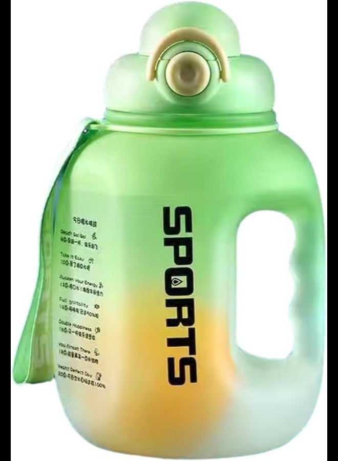 1600ml/1.6L Large Capacity Water Cup For Male And Female Students, Fitness And Sports Water Bottle, Ton Bucket, Portable Large Belly Plastic Double Drinking Cup-green