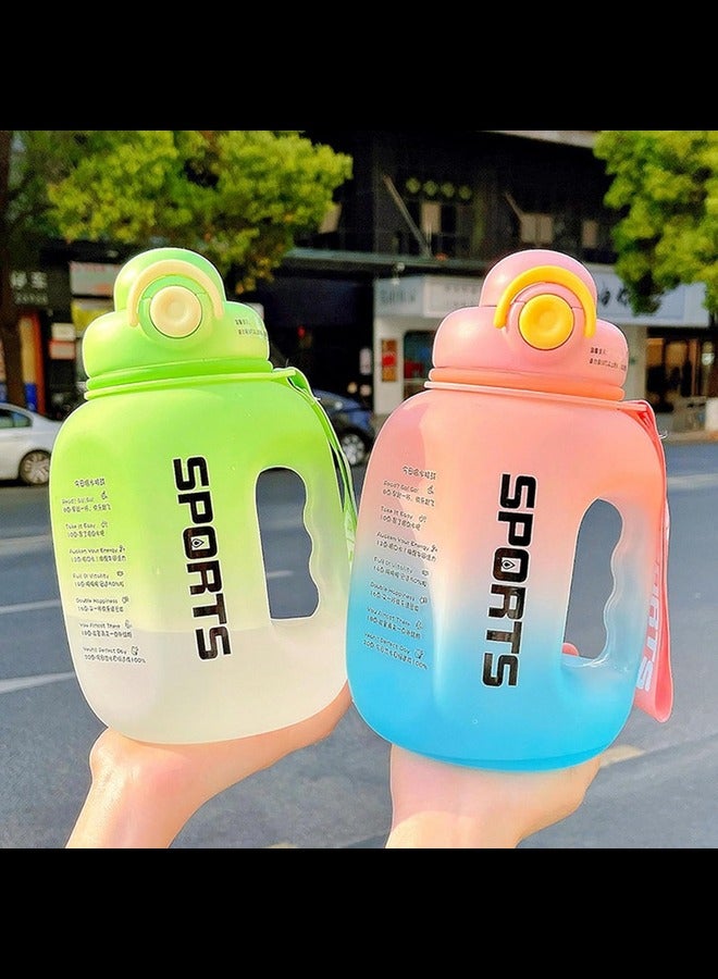 1600ml/1.6L Large Capacity Water Cup For Male And Female Students, Fitness And Sports Water Bottle, Ton Bucket, Portable Large Belly Plastic Double Drinking Cup-green