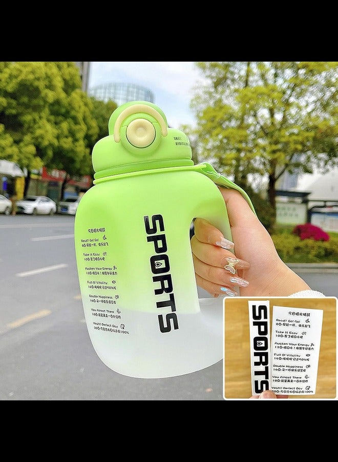 1600ml/1.6L Large Capacity Water Cup For Male And Female Students, Fitness And Sports Water Bottle, Ton Bucket, Portable Large Belly Plastic Double Drinking Cup-green