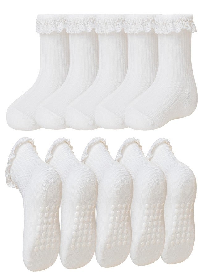 SeeyAN Baby Non Slip Socks Toddler Boys Girls Grips Cotton Anti Skids Crew Cute Cartoon Infant Socks 5 Pairs (5 Pairs White, 1-3 Years) - Image 1