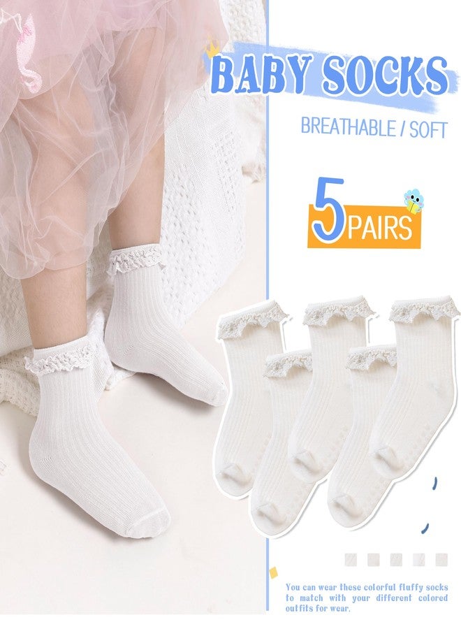 SeeyAN Baby Non Slip Socks Toddler Boys Girls Grips Cotton Anti Skids Crew Cute Cartoon Infant Socks 5 Pairs (5 Pairs White, 1-3 Years) - Image 2