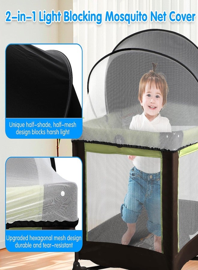 WANRU Pack N Play Tent Cover - Half-Blackout Mosquito Net for Crib & Playpen, Baby Bassinet Cover for Cats with 2-Way Zipper, Sun-Blocking Bug Net for Travel Crib (Black-Large) - Image 2