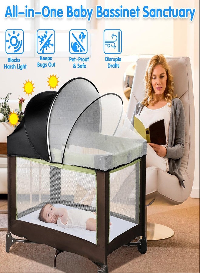 WANRU Pack N Play Tent Cover - Half-Blackout Mosquito Net for Crib & Playpen, Baby Bassinet Cover for Cats with 2-Way Zipper, Sun-Blocking Bug Net for Travel Crib (Black-Large) - Image 4