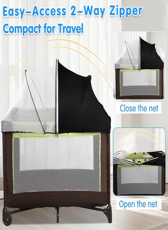 WANRU Pack N Play Tent Cover - Half-Blackout Mosquito Net for Crib & Playpen, Baby Bassinet Cover for Cats with 2-Way Zipper, Sun-Blocking Bug Net for Travel Crib (Black-Large) - Image 5
