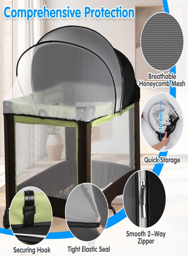WANRU Pack N Play Tent Cover - Half-Blackout Mosquito Net for Crib & Playpen, Baby Bassinet Cover for Cats with 2-Way Zipper, Sun-Blocking Bug Net for Travel Crib (Black-Large) - Image 3