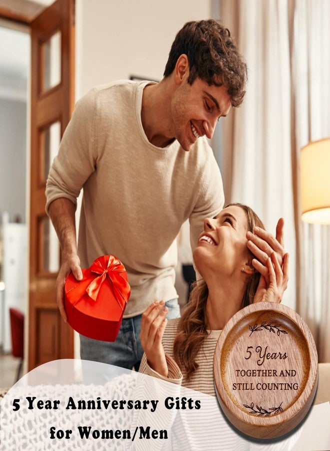 Fleure Esme 5 Year Anniversary Wooden Gifts for Him Her 5th Wood Anniversary Ring Dish Tray for Women Men 5th Wooden Gift Romantic 5 Year Anniver-sary Wedding Ring Dish for Couple Birthday Christmas - Image 2