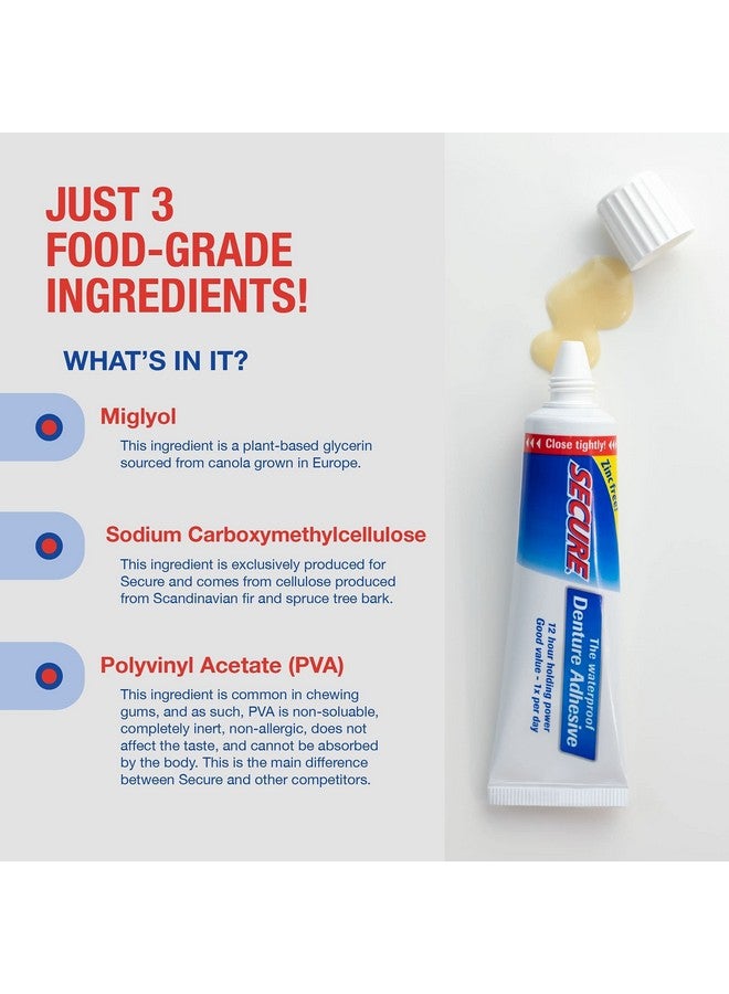 Secure Waterproof Denture Adhesive - Zinc Free - Extra Strong Hold For Upper, Lower or Partials - 1.4 oz (Pack of 2) - Image 3