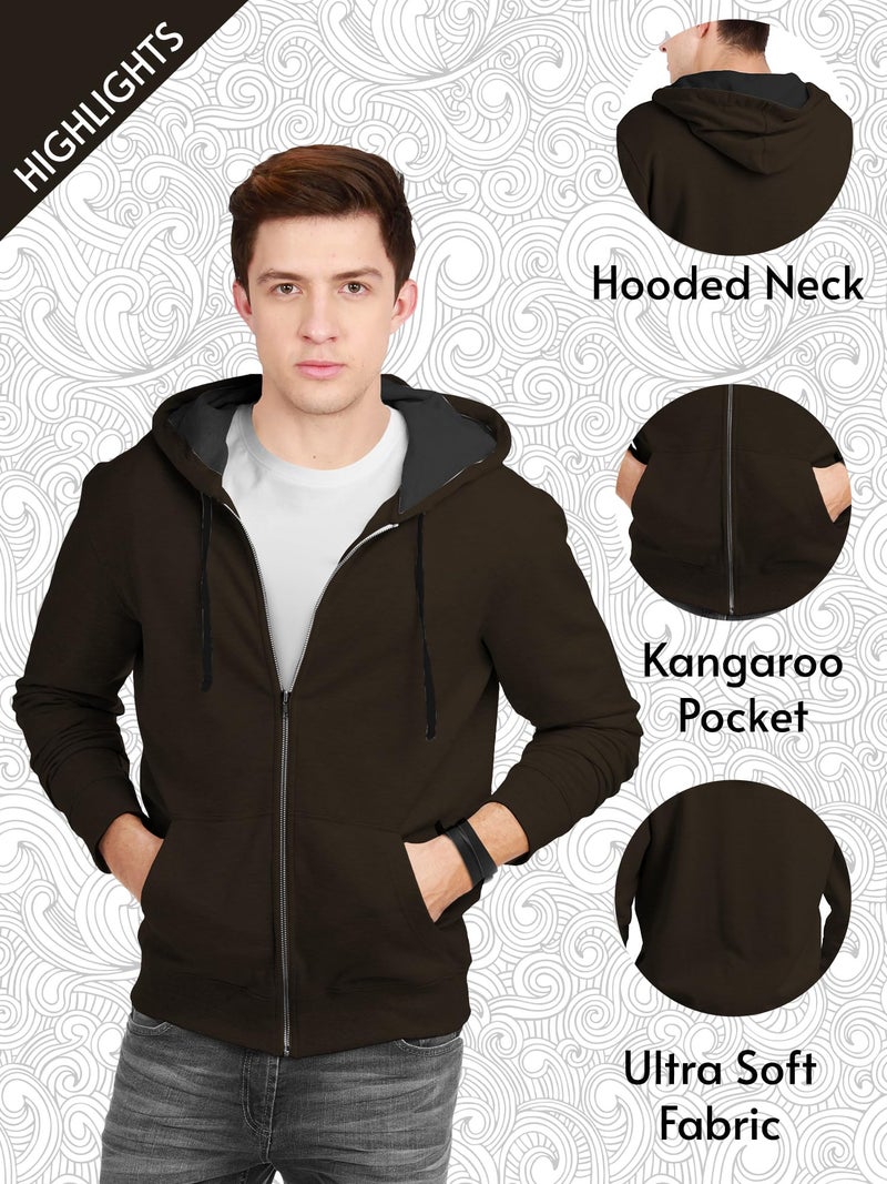 fanideaz Cotton Mens Solid Hooded Regular Fit Sweatshirt with Pocket_BR_M_Brown - Image 3