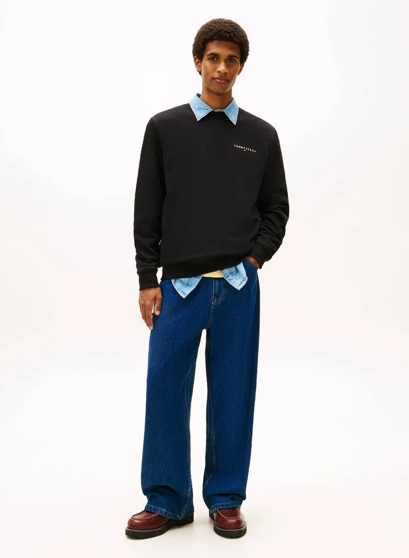 TOMMY JEANS Black Linear Logo Regular Pullover Sweatshirt for Men | Best Price UAE
