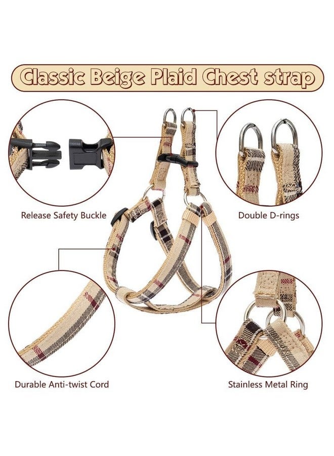 BINGPET Dog Harness Collar Leash Set,Adjustable No Pull Escape Proof Small Dog Harness,Classic Plaid Puppy Harness and Leash Set for Small Medium Large Dogs Training Easy Walk Running(Beige,S) - Image 3