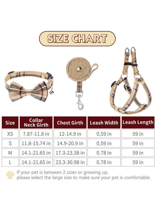 BINGPET Dog Harness Collar Leash Set,Adjustable No Pull Escape Proof Small Dog Harness,Classic Plaid Puppy Harness and Leash Set for Small Medium Large Dogs Training Easy Walk Running(Beige,S) - Image 4