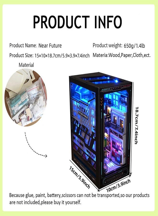 Doll House Building Toys DIY Dollhouse Booknook Bookshelf Insert Decor DIY Book Nook Kit 3D Wooden Puzzle with LED Lighting Book Nook Bookshelf Insert Wood Bookend Model Building  - Image 5