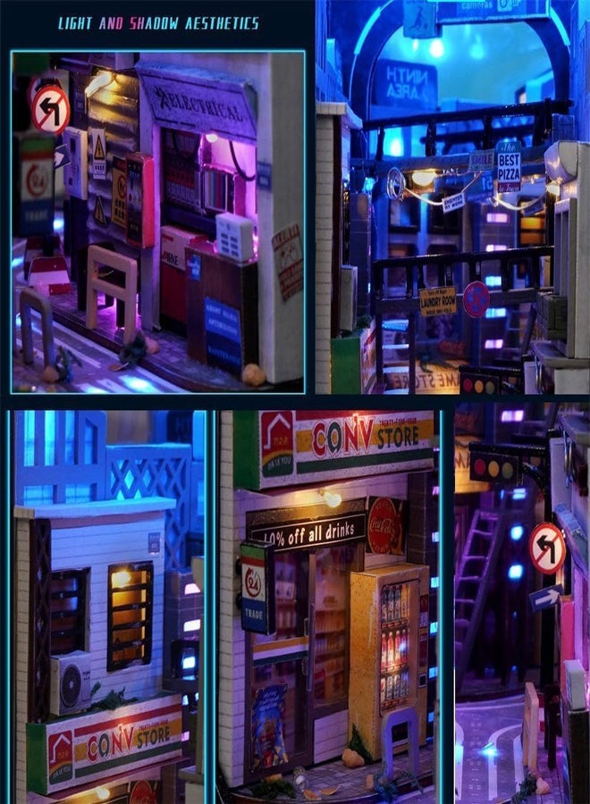 Doll House Building Toys DIY Dollhouse Booknook Bookshelf Insert Decor DIY Book Nook Kit 3D Wooden Puzzle with LED Lighting Book Nook Bookshelf Insert Wood Bookend Model Building  - Image 3