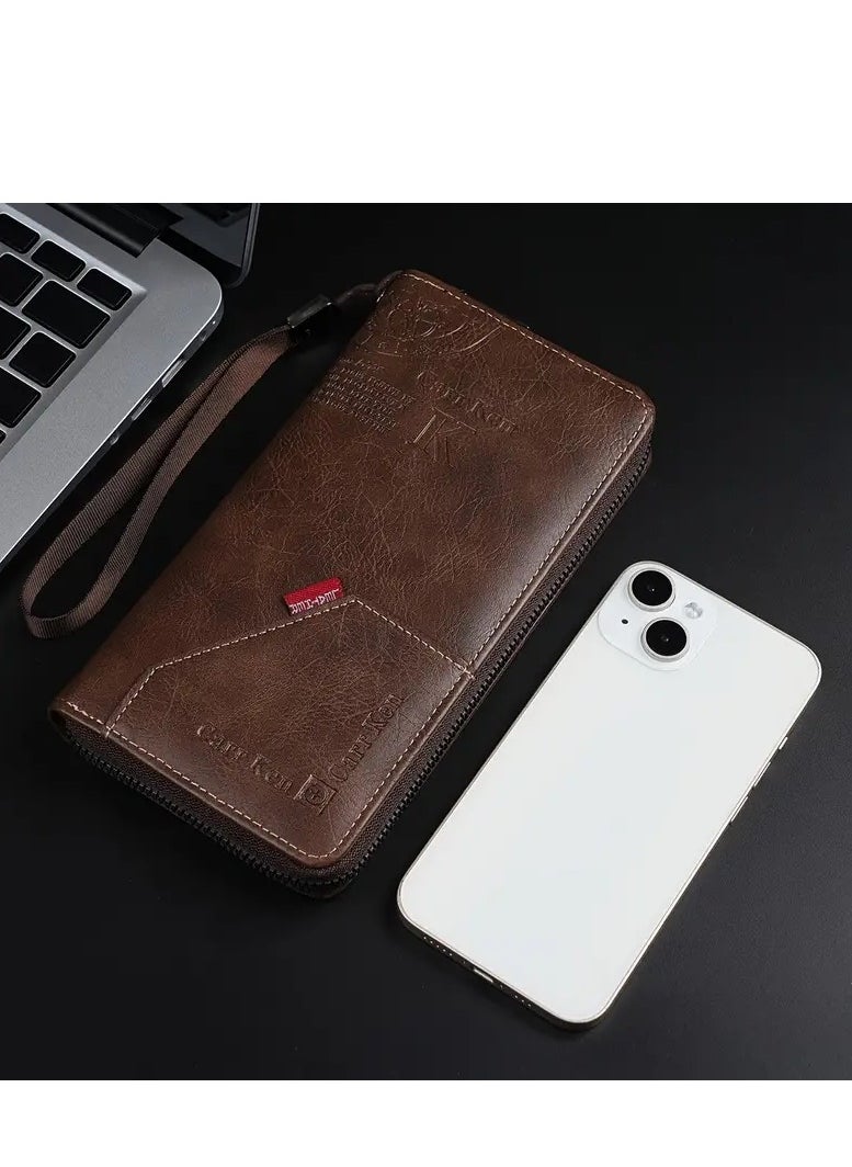 CarrKen - Leather Hand Wallet, 13 Internal pPockets, 4 Large Ones For Money, Passport and Mobile Phone + Zipper pocket + 8 ATM Cards, Multi-Colored - Image 1