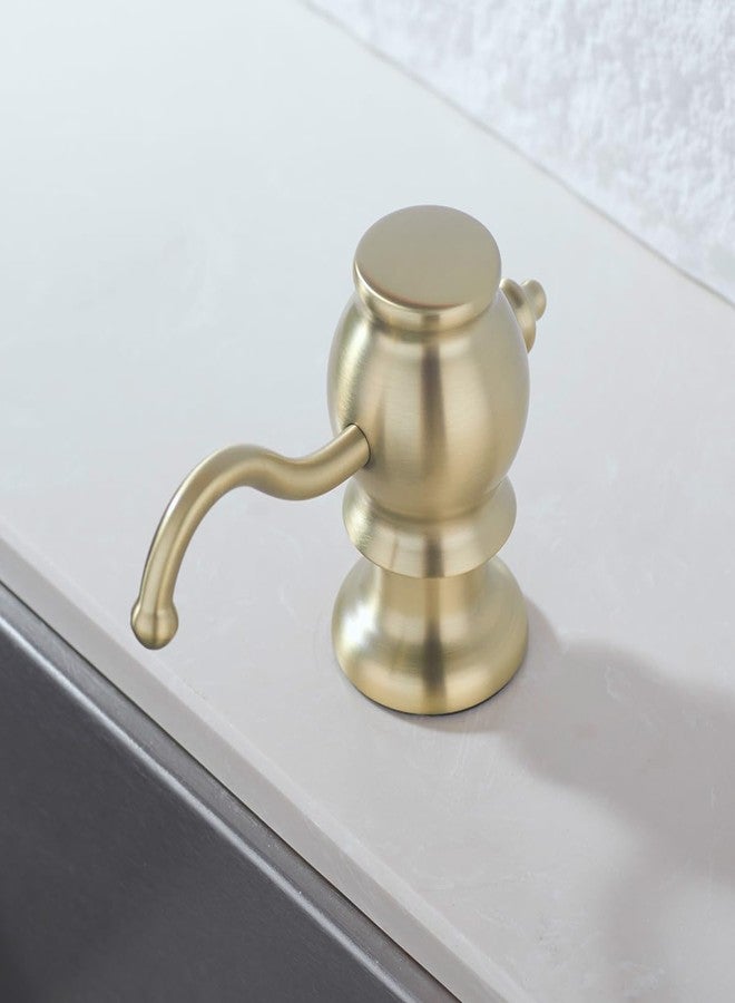 RANDOM Brushed Gold Soap Dispenser for Kitchen Sink,Built in Sink Soap Dispenser with Solid Brass Pump Head Soap Dispenser Extension Tube Kit and 11 Ounce Large PET Liquid Soap Bottle.RD84038BG - Image 1
