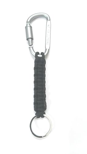 ADD GEAR Grey Locking Carabiner with Paracord Keychain Military Braided Lanyard Utility Survival Key Chain Hook for Keys for Camping Hiking Outdoor (Black) - Image 1