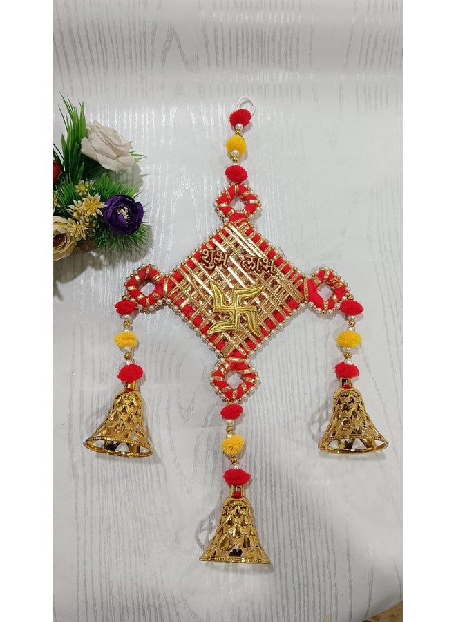 Sellplus Decorative Subh-Labh Pom - Pom Bell Hanging | Diwali | Marriage | Party | and All Festival Decor | Home | Wall | Main Door | Office | Etc Decoration Item (Pack of 2) - Image 1