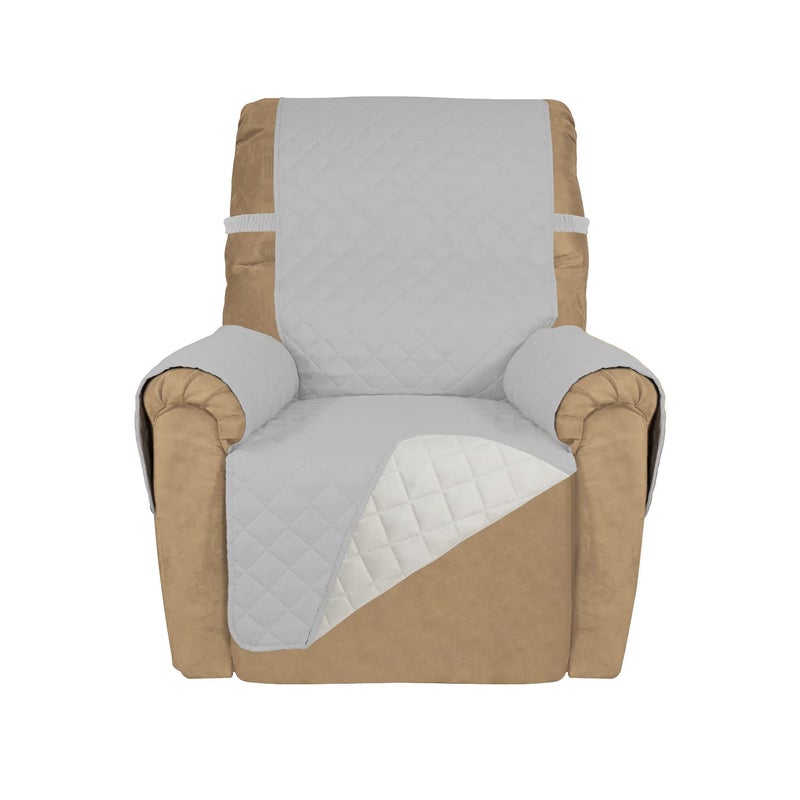 PureFit Reversible Quilted Sofa Cover Water Resistant Slipcover Furniture Protector Washable Couch Cover with Non Slip and Elastic Straps for Kids Dogs Pets Small Recliner Light GrayIvory
