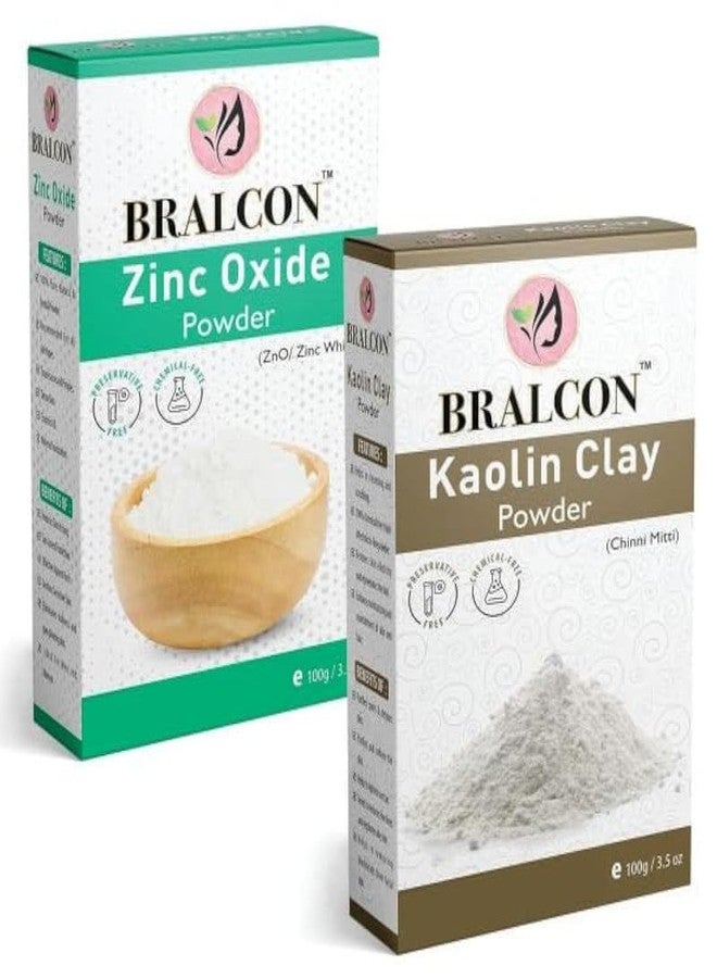 BRALCON Kaolin Clay Powder and Zinc Oxide Powder Non Nano Combo for Face Pack | Chinni Mitti, Zno Powder | 100% Natural and Chemical-Free | for All Skin Types | Pack of 2 | 200gm - Image 1
