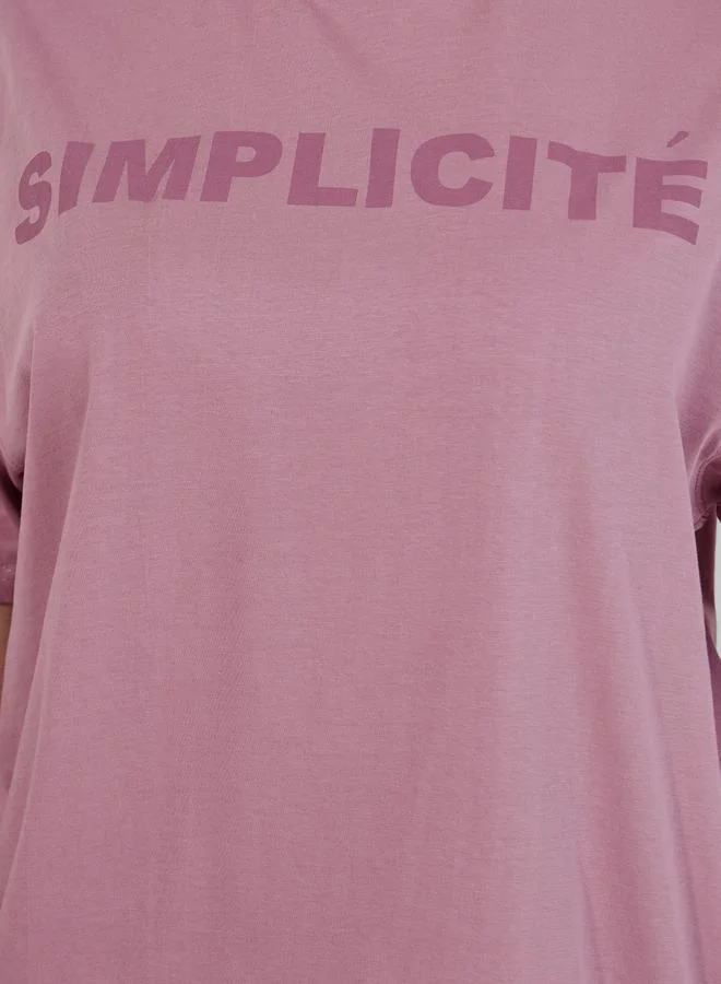 Styli Oversized Slogan Print Round Neck T-Shirt