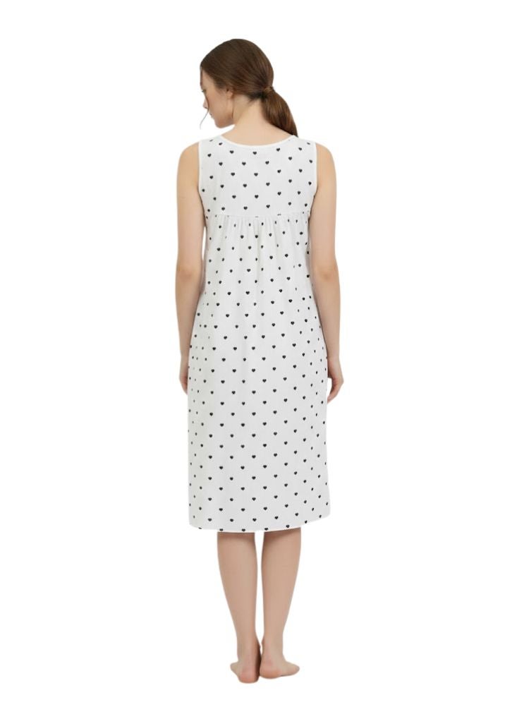 Comfort Women’s Premium Cotton Sleeveless Night Gown with Lace Detailing, Relaxed Fit Printed Nightwear for Home and Sleep - Image 5