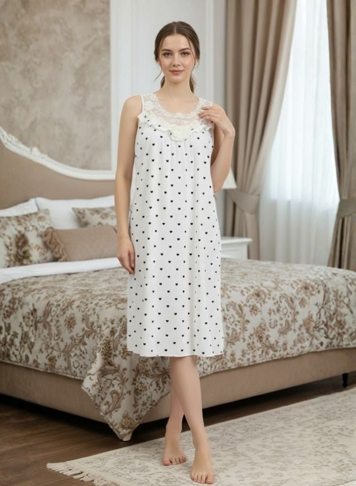 Comfort Women’s Premium Cotton Sleeveless Night Gown with Lace Detailing, Relaxed Fit Printed Nightwear for Home and Sleep - Image 2