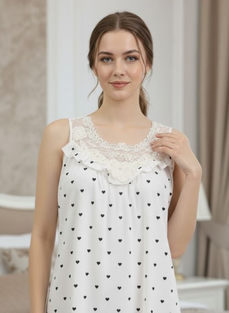 Comfort Women’s Premium Cotton Sleeveless Night Gown with Lace Detailing, Relaxed Fit Printed Nightwear for Home and Sleep - Image 3