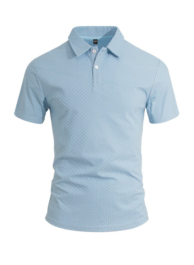 Summer Men's Jacquard Solid Color Short-sleeve Casual Breathable Sports Texture Trendy T-shirt