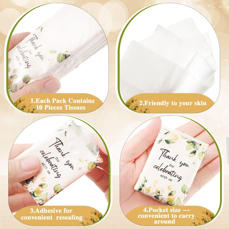 Sinmoe 100 Pcs Wedding Facial Tissues Welcome Bags Mini Pocket Tissues Travel Size Wedding Favors for Guests 3 Ply Thank You for Celebrating with Us Celebration Graduation (Eucalyptus) - Image 4