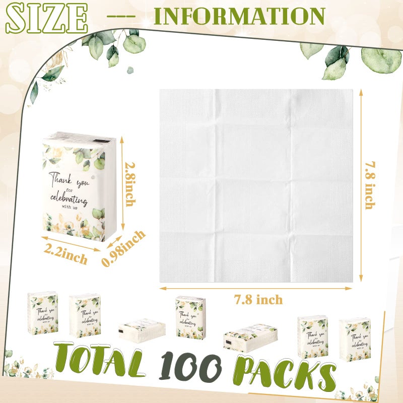 Sinmoe 100 Pcs Wedding Facial Tissues Welcome Bags Mini Pocket Tissues Travel Size Wedding Favors for Guests 3 Ply Thank You for Celebrating with Us Celebration Graduation (Eucalyptus) - Image 3