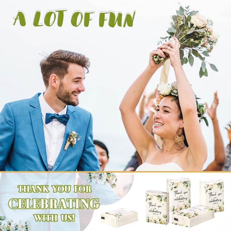 Sinmoe 100 Pcs Wedding Facial Tissues Welcome Bags Mini Pocket Tissues Travel Size Wedding Favors for Guests 3 Ply Thank You for Celebrating with Us Celebration Graduation (Eucalyptus) - Image 5