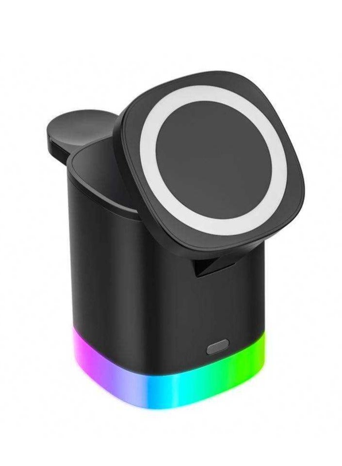 Verci 3-in-1 Magnetic Charging Dock With Foldable Stand And Night Illumination Non-Waterproof ABS Wireless Charger For iPhone 15/14/13/12 Pro/Max/Plus And Apple Watch Series 2-9 15W Fast Charging Power Compatible With Multiple Devices Powerful Magnet LED  - Image 1
