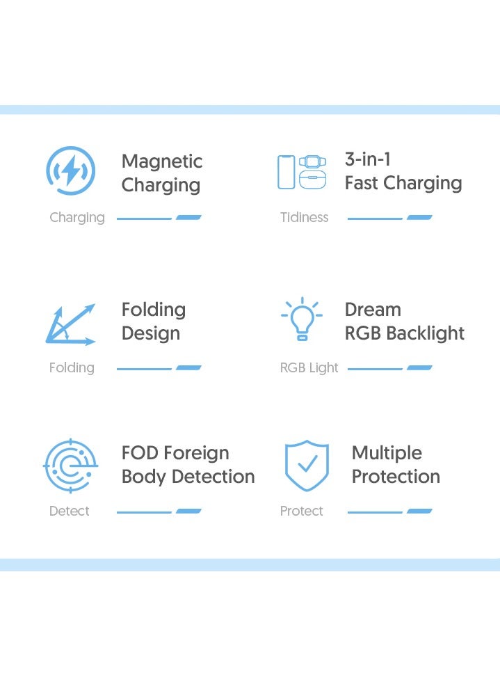 Verci 3-in-1 Magnetic Charging Dock With Foldable Stand And Night Illumination Non-Waterproof ABS Wireless Charger For iPhone 15/14/13/12 Pro/Max/Plus And Apple Watch Series 2-9 15W Fast Charging Power Compatible With Multiple Devices Powerful Magnet LED  - Image 3