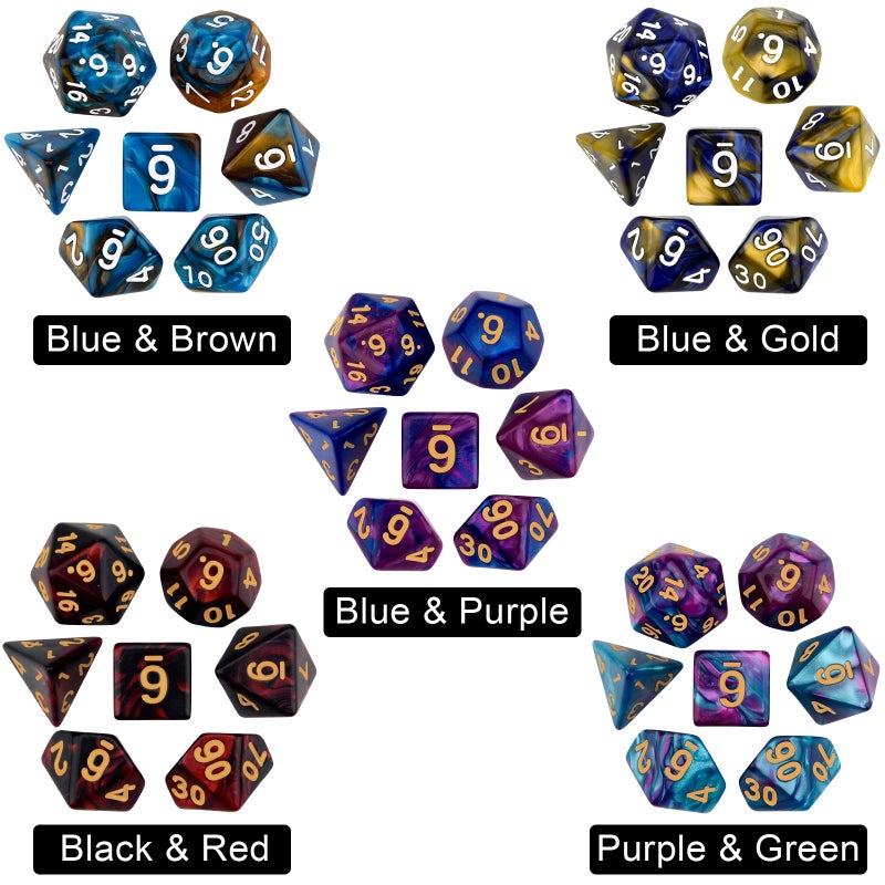 Awpeye DND Double-Colors Polyhedron Dice Set for Dungeons and Dragons D&D RPG MTG Table Games D4 D6 D8 D10 D% D12 D20 25 Colors Dice with 1 Large Flannel Bag, 25 x 7 (175 Pieces) - Image 2