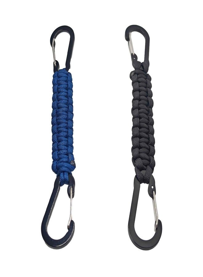 PDETVEO 2PCS Paracord Keychain with D-Ring Clips, Lanyard Hook for Keys, Water Bottles and Outdoor Gear Organization(Black+Blue) - Image 1