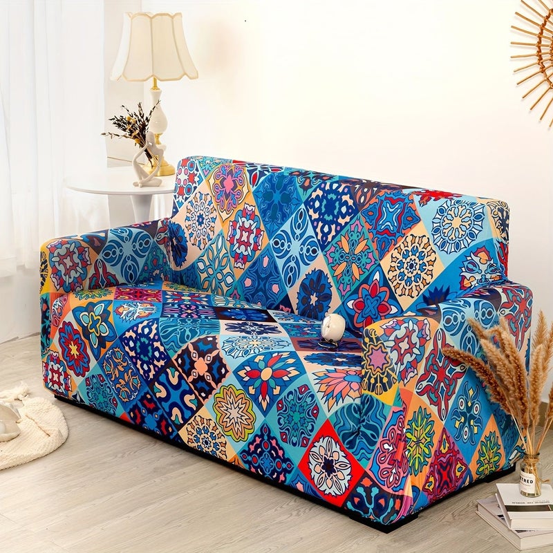 Classic Boho Milk Printed Sofa Slipcover 2 Seater 57 73 Inches Non Slip Furniture Protector For Bedroom Office Living Room Home Decor Easy To Clean Durable Stylish - Image 1