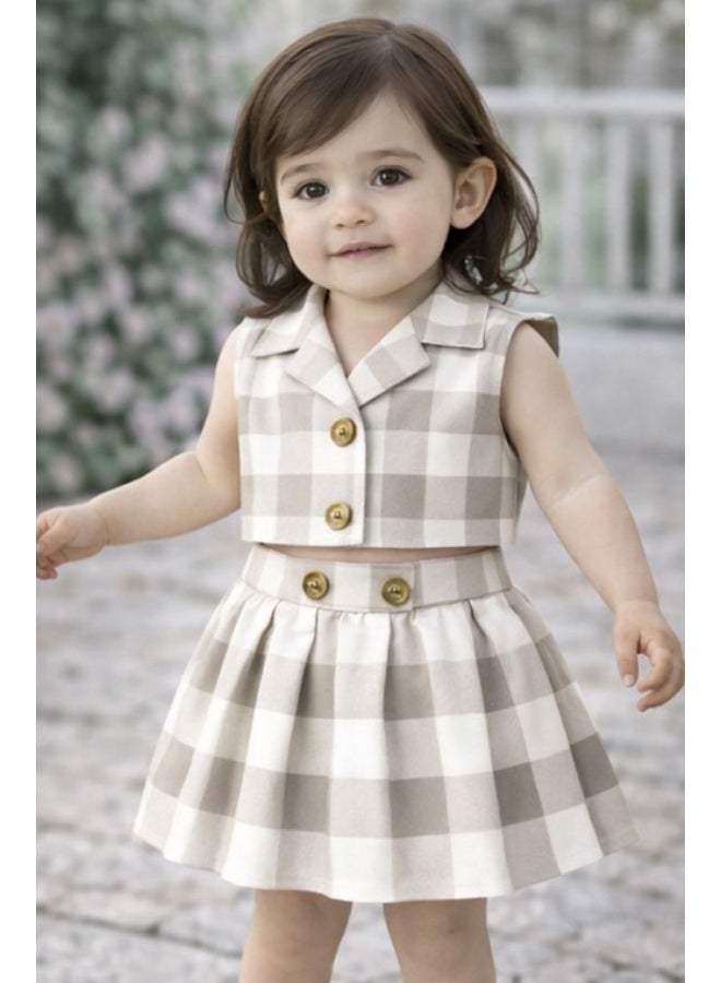 Bold Chic طقم متناسق للفتيات بلون البيج الرملي - Image 1