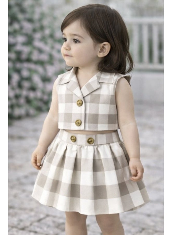 Bold Chic طقم متناسق للفتيات بلون البيج الرملي - Image 2