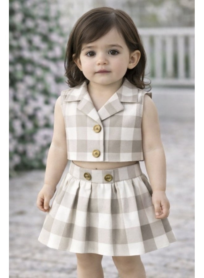 Bold Chic طقم متناسق للفتيات بلون البيج الرملي - Image 4