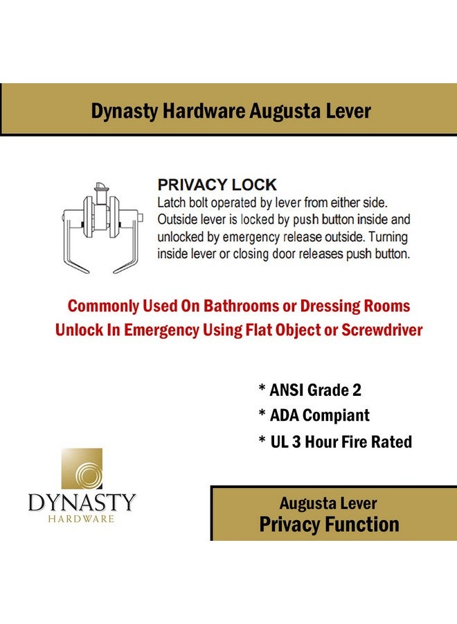 Dynasty Hardware AUG-20-26D Grade 2 Commercial Duty Privacy Lever Door Lock, ADA, Satin Chrome Finish - Image 4