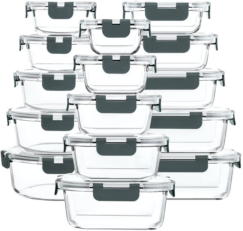 M MCIRCO 30 Pieces Glass Food Storage Containers with Snap Locking Lids,Glass Meal Prep Containers Set - Airtight Lunch Containers, Microwave, Oven, Freezer and Dishwasher - Image 1